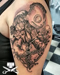 Surrealist stitching tattoo design for women on bicep tattoo ideas