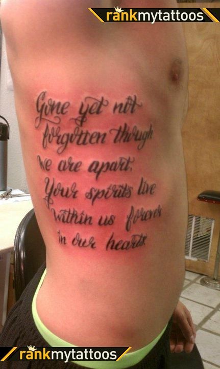 Script quote tattoo design for men and women on rib tattoo ideas