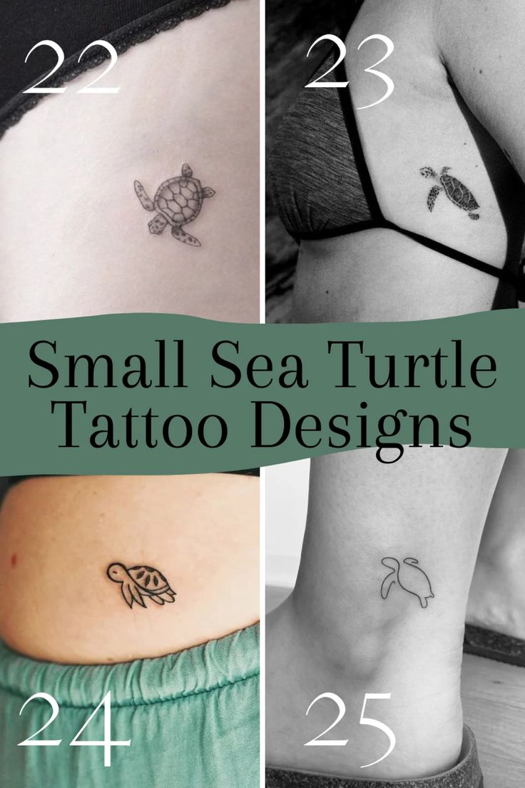 Small turtle tattoo design for women, fine line style on rib and ankle tattoo ideas