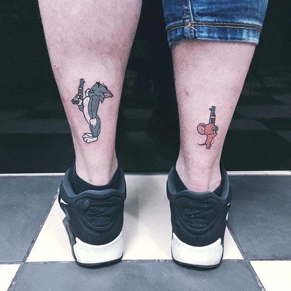 Anime Tom And Jerry tattoo design for men or women on calf and ankle tattoo ideas