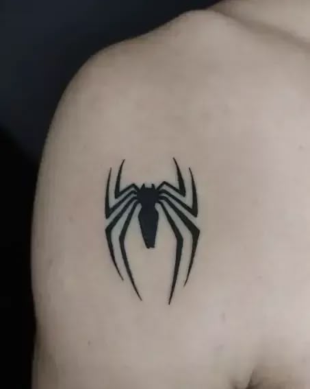 Blackwork spider tattoo design for men on shoulder tattoo ideas