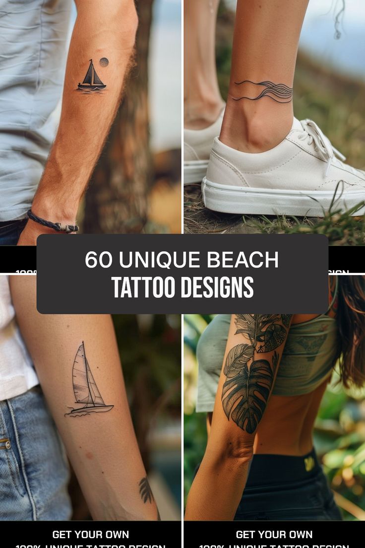 Minimalist sun sailboat tattoo design for men, linework ocean waves tattoo for women tattoo ideas