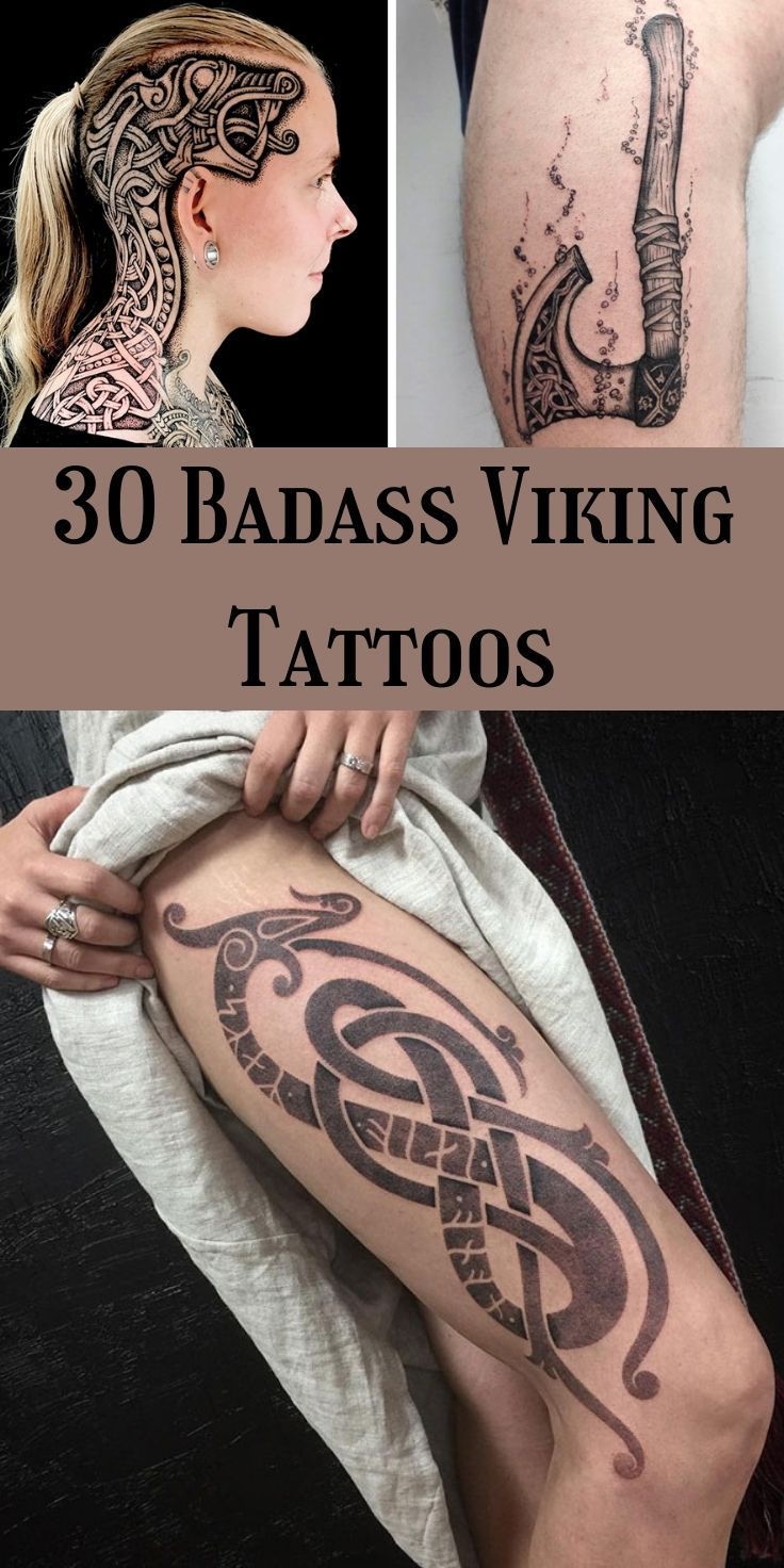 Tribal and blackwork Norse tattoo design for women and men on leg and neck tattoo ideas
