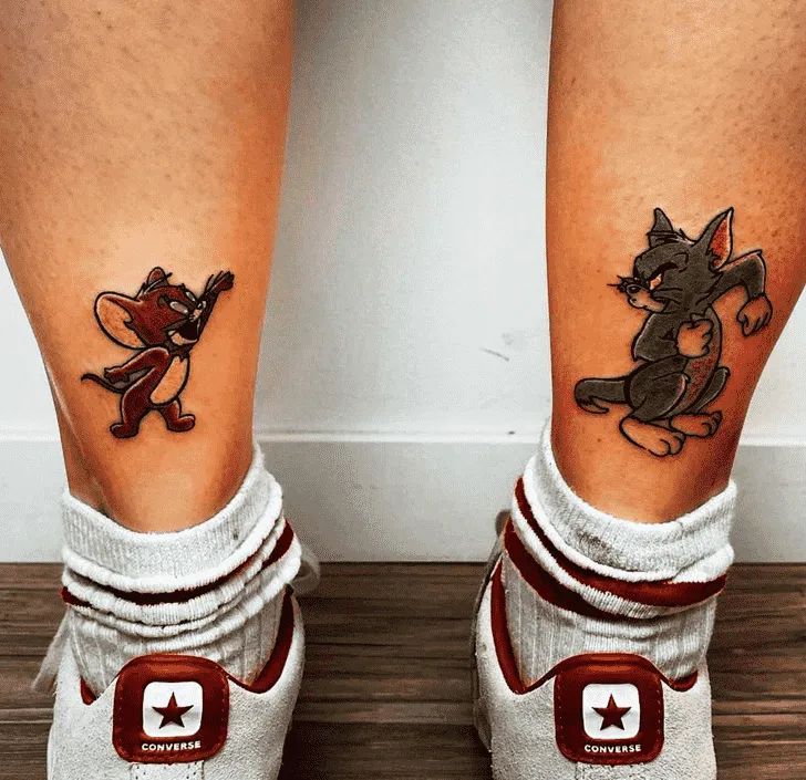 Tom and Jerry anime tattoo design for men and women on calf and ankle tattoo ideas