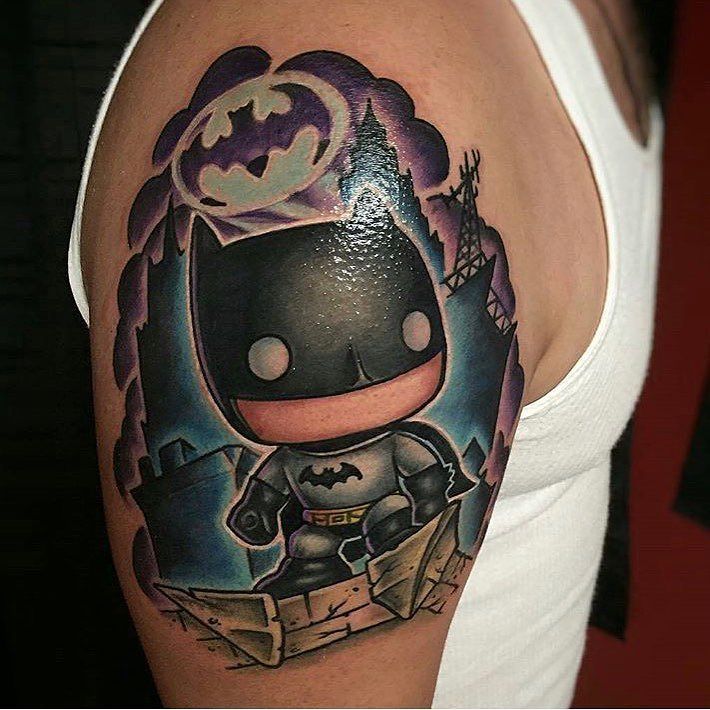 New School style Batman tattoo design for men on shoulder and arm tattoo ideas