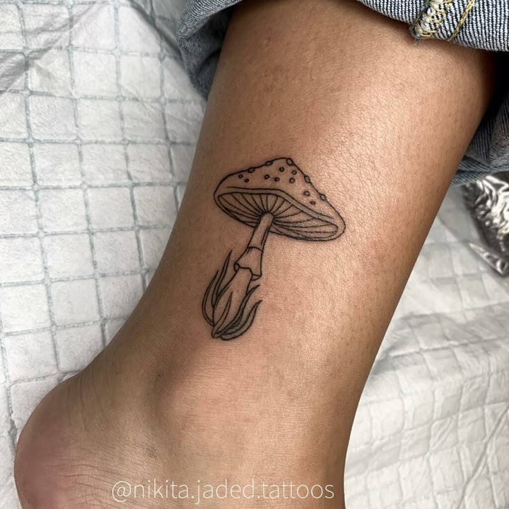Linework mushroom tattoo design for men and women on ankle tattoo ideas