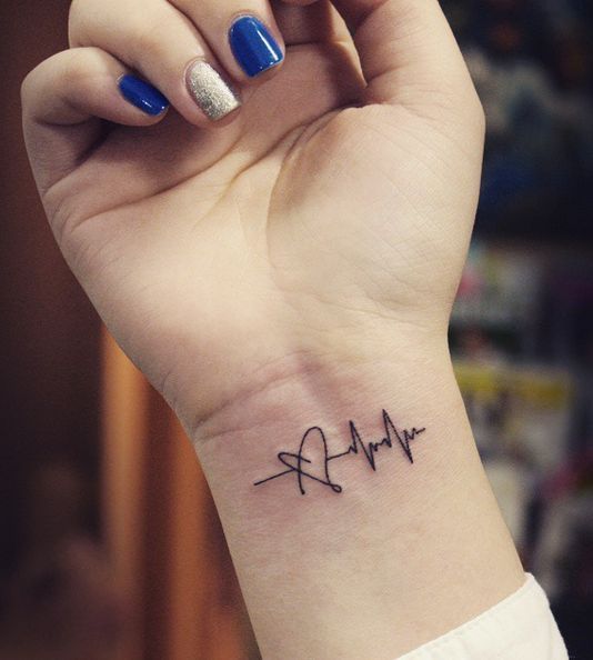 Fine line heartbeat and heart tattoo design for women on wrist tattoo ideas