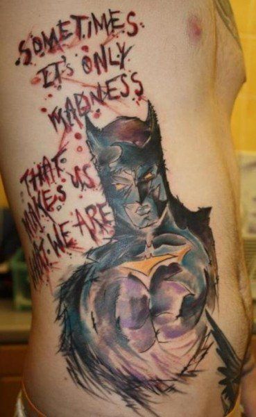 Sketch style Batman tattoo design for men on rib tattoo ideas