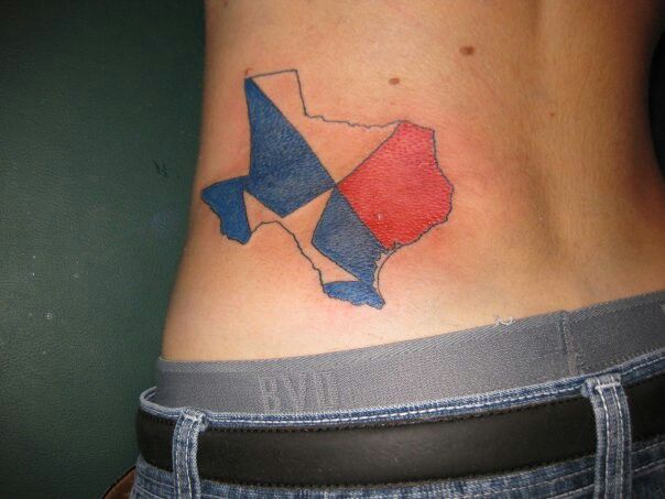 Geometric Texas map tattoo design for men on rib and hip tattoo ideas