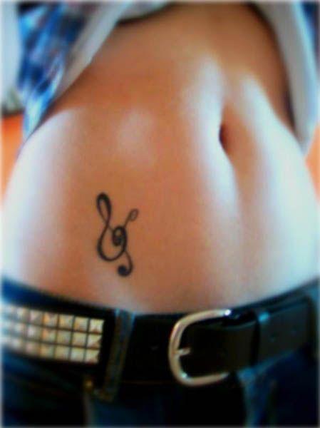 Linework music note tattoo design for women on hip tattoo ideas