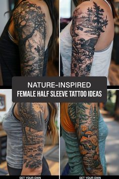 Realistic nature and flower tattoo design for women on half sleeve and arm tattoo ideas