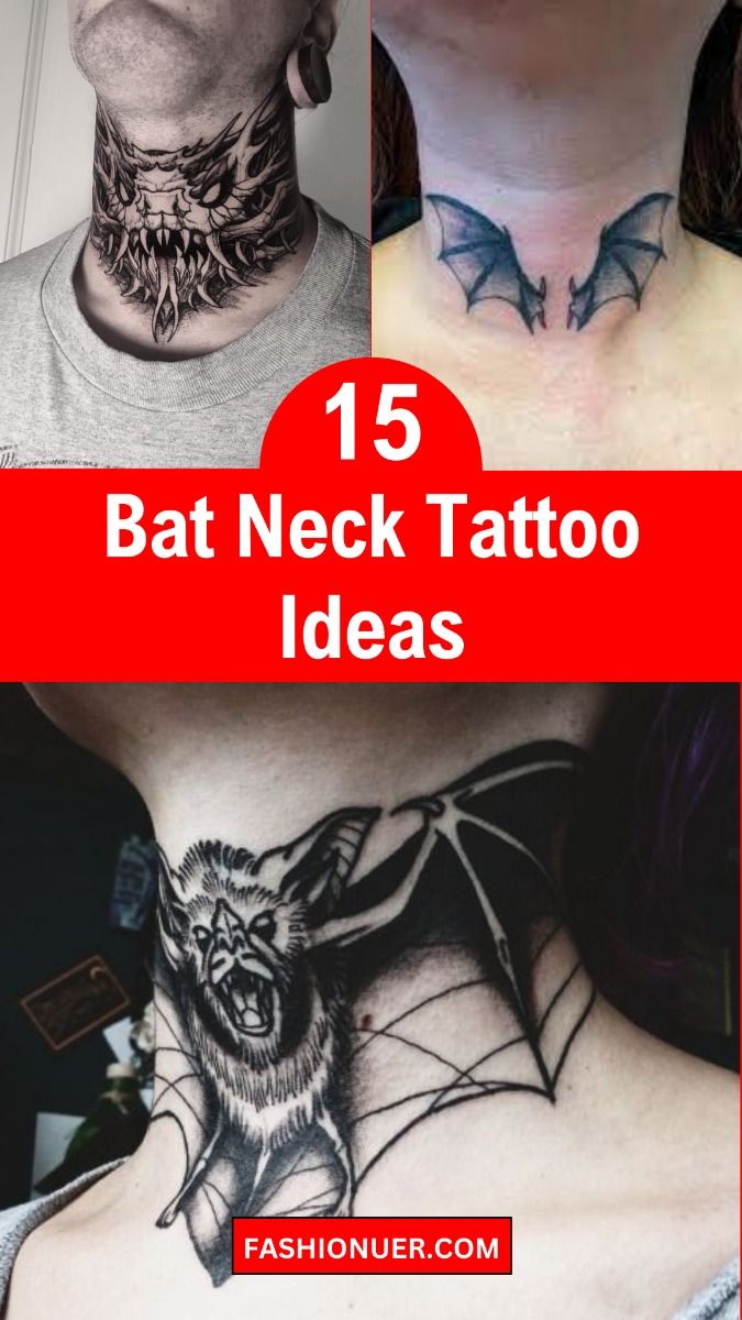 Blackwork bat neck tattoo design for men and women tattoo ideas