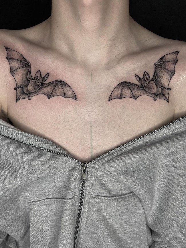 Dotwork bat tattoo design for women on chest tattoo ideas