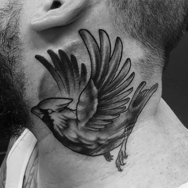 Realistic bird tattoo design for men on neck tattoo ideas