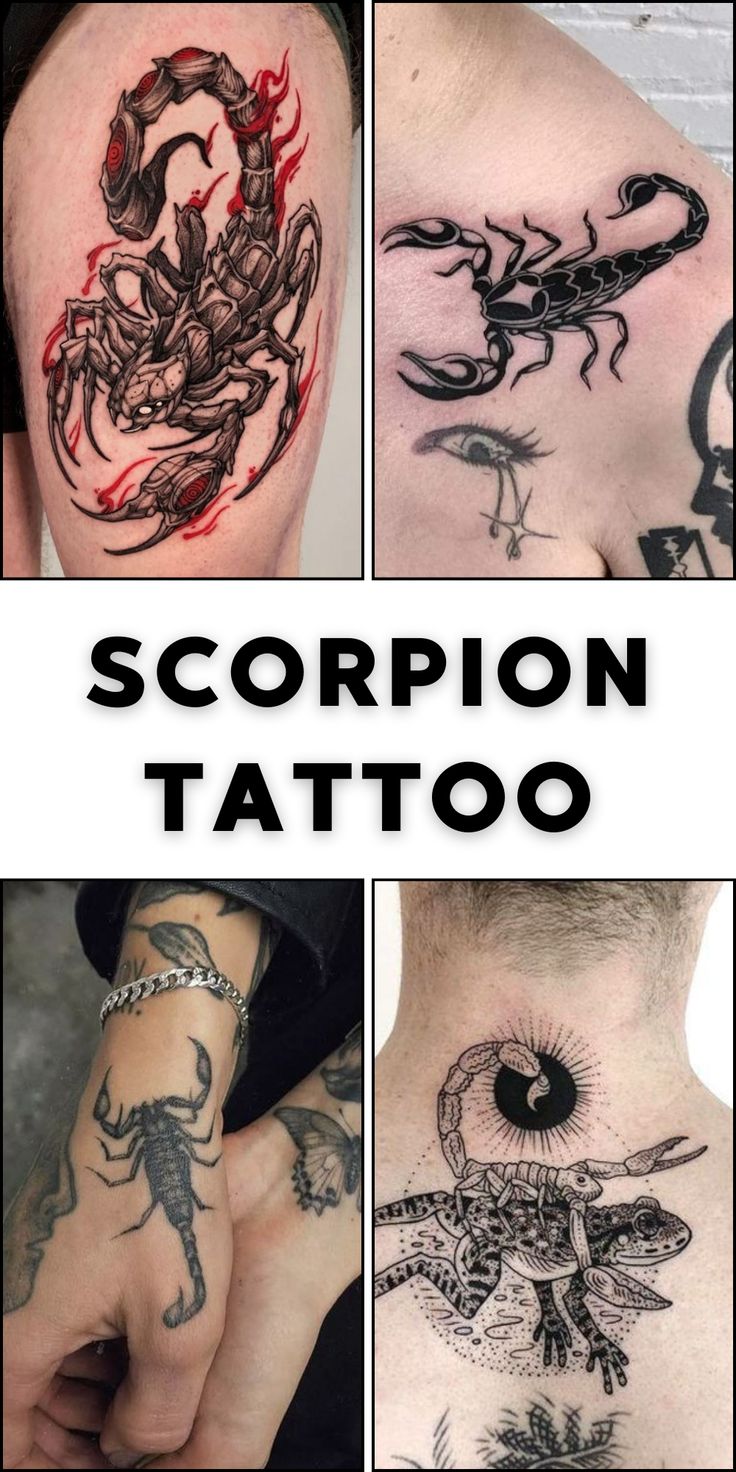 Scorpion tattoo design for men and women on thigh, shoulder, hand, and neck tattoo ideas