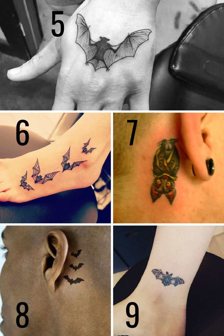 Traditional bat tattoo design for men and women on hand, foot, neck, and ankle tattoo ideas