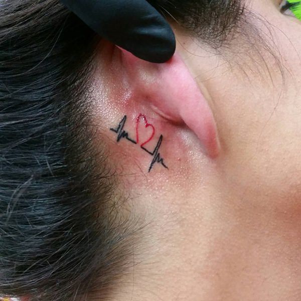 Minimalist heartbeat tattoo design for women behind the ear tattoo ideas