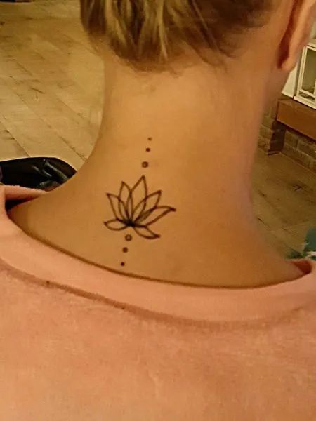 Fine Line lotus and floral tattoo design for women on the neck tattoo ideas