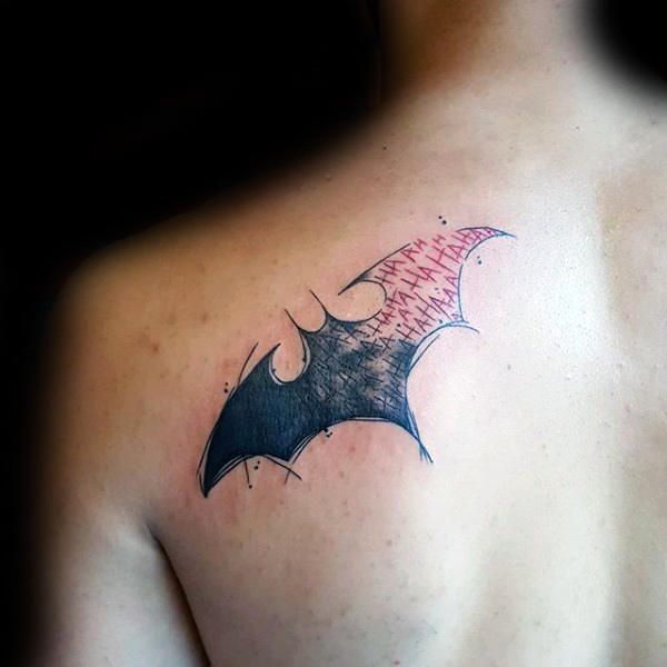 Sketchy Batman and quote tattoo design for men on shoulder tattoo ideas