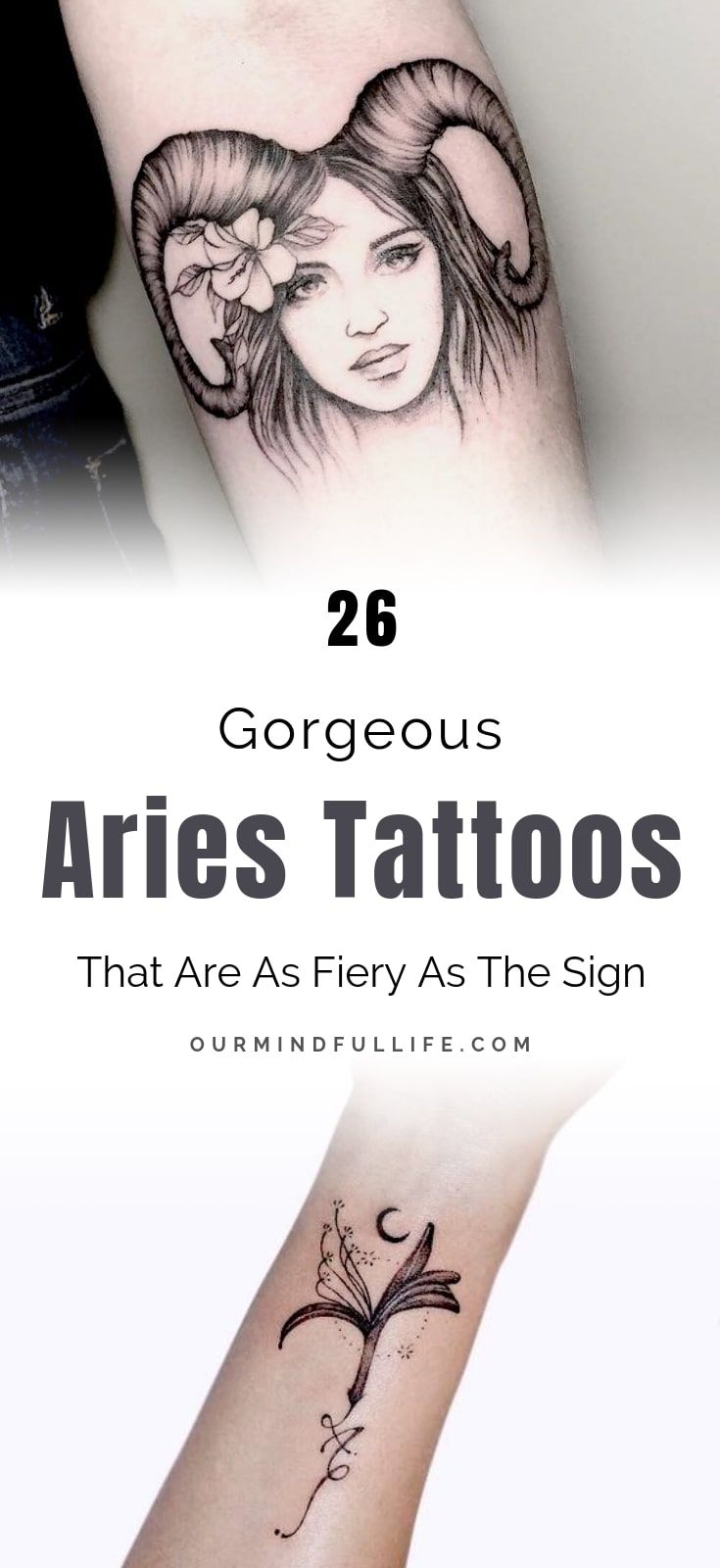 Aries girl head with horns and flower tattoo design for women on arm tattoo ideas