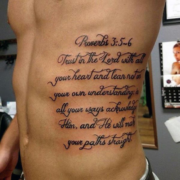 Scriptural quote tattoo design for men on rib tattoo ideas