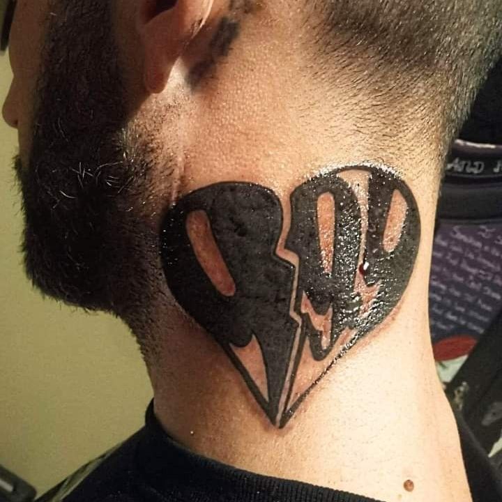 Blackwork broken heart tattoo design for men on neck tattoo ideas
