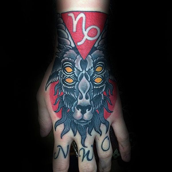 Traditional Capricorn tattoo design for men on hand tattoo ideas