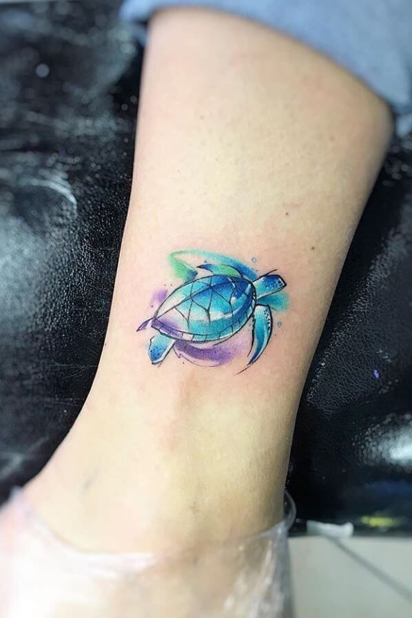 Watercolor turtle tattoo design for women on ankle tattoo ideas