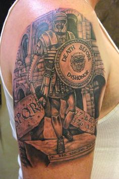 Realistic Roman warrior tattoo design for men on arm tattoo ideas
