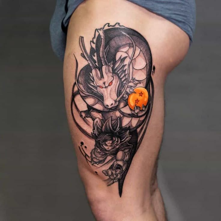Anime dragon and dragon ball z tattoo design for men on thigh tattoo ideas