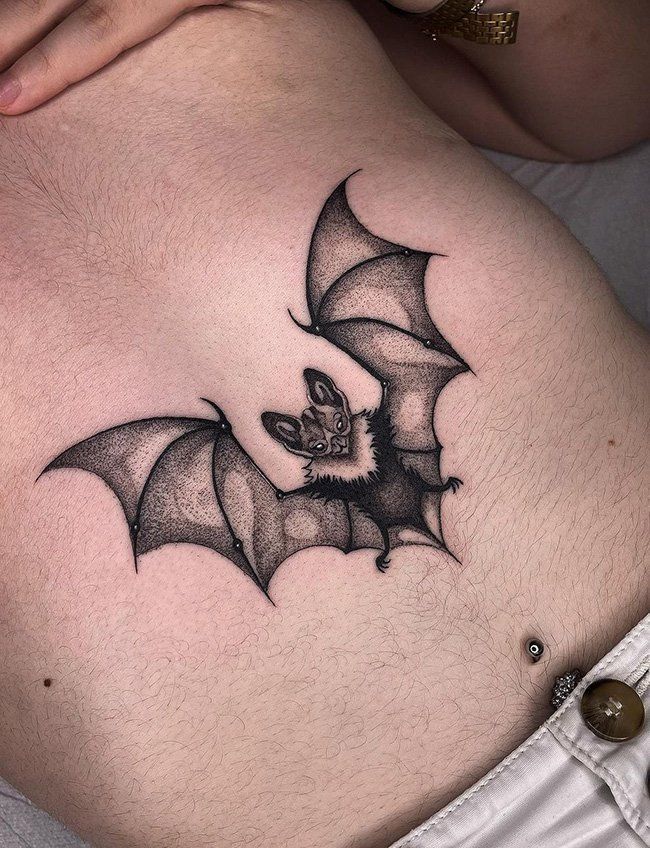 Dotwork bat tattoo design for men and women on chest tattoo ideas
