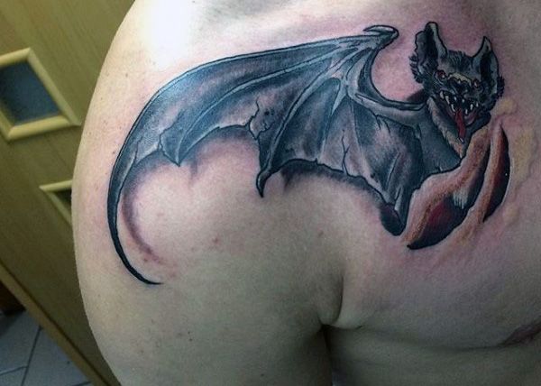 Realistic bat tattoo design for men on shoulder and chest tattoo ideas