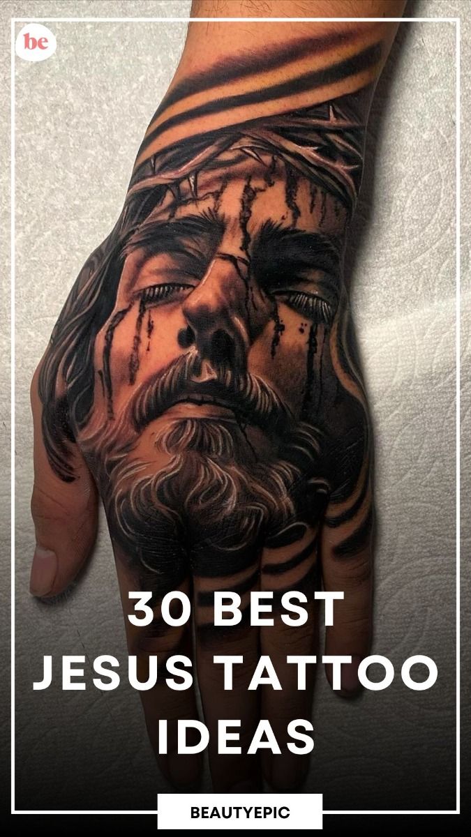 Realistic Jesus tattoo design for men and women on hand tattoo ideas