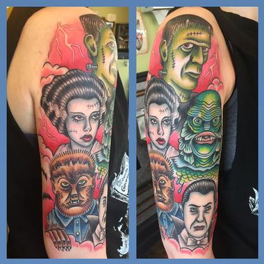 New School horror movie characters tattoo design for men and women on arm and full sleeve tattoo ideas