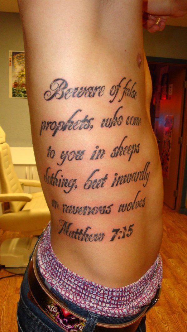 Religious quotes tattoo design for men and women on rib tattoo ideas