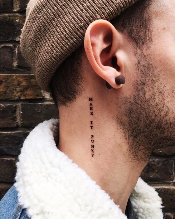 Fine line quote tattoo design for men on neck tattoo ideas