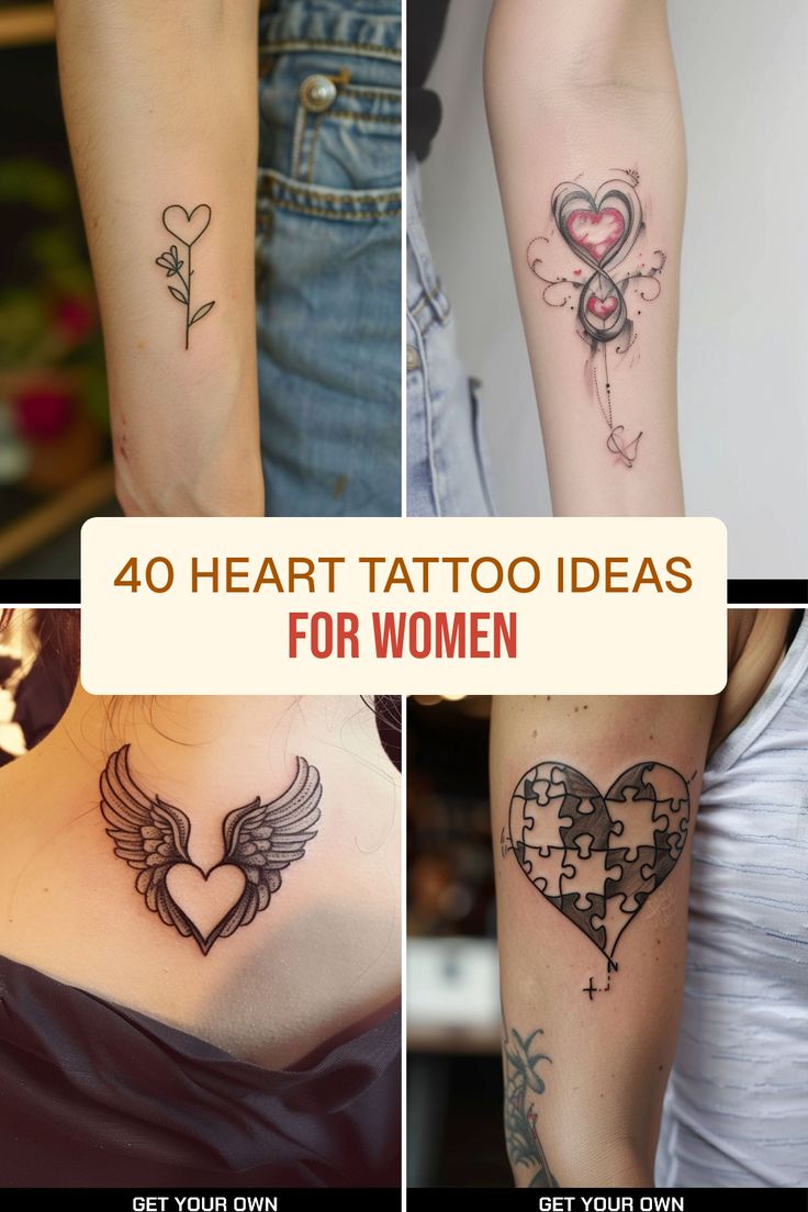 Traditional heart and wing tattoo design for women on arm and neck tattoo ideas