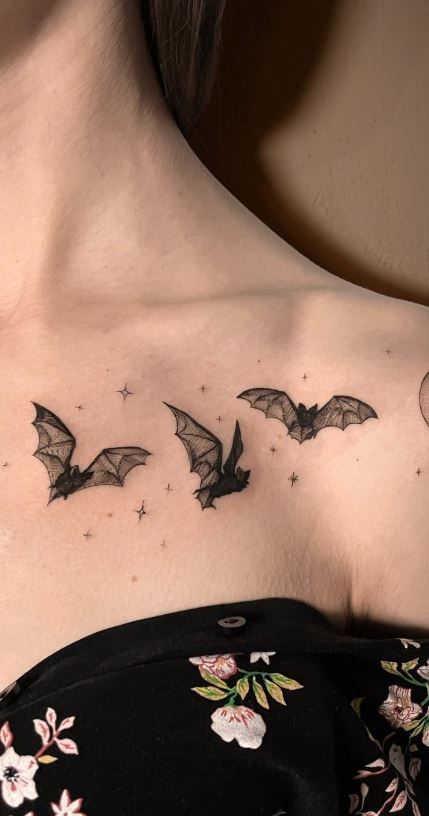 Fine line bat tattoo design for women on chest tattoo ideas