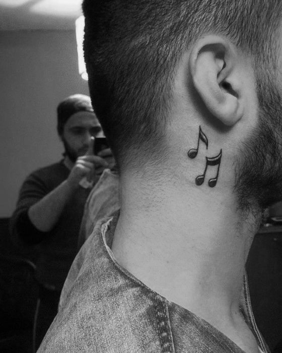 Minimalist music note tattoo design for men on neck tattoo ideas