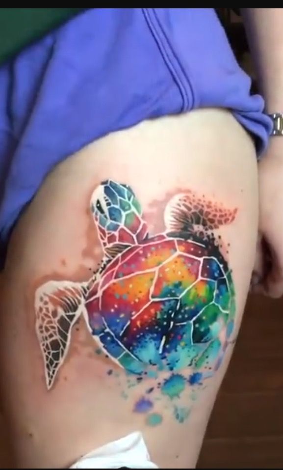 Watercolor turtle tattoo design for women on thigh tattoo ideas