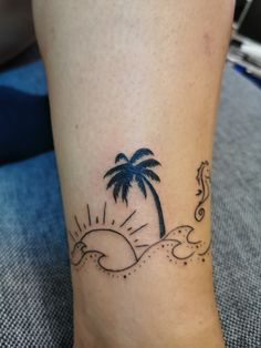 Fine line beach tattoo design for women on ankle tattoo ideas