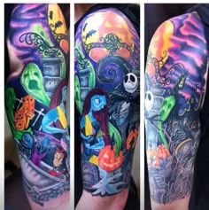 New School Halloween pumpkin and ghost tattoo design for women on half sleeve tattoo ideas