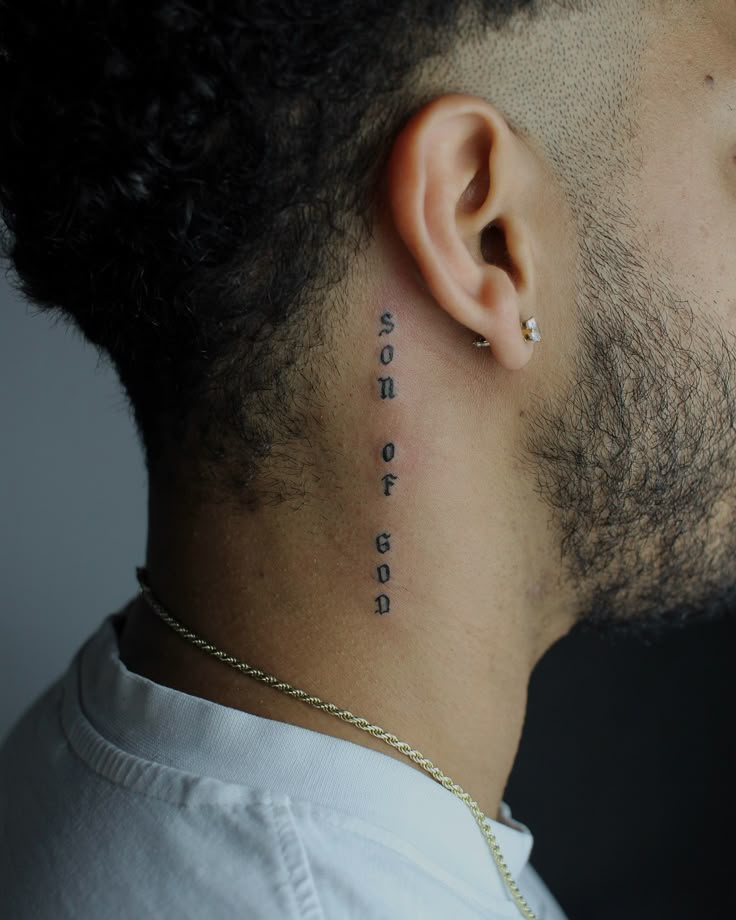 Script quotes tattoo design for men on neck tattoo ideas