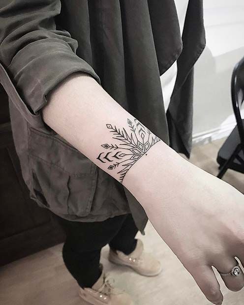 Geometric pattern linework tattoo design for women on forearm tattoo ideas
