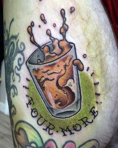 Sketch bourbon glass and quotes tattoo design for men on thigh tattoo ideas
