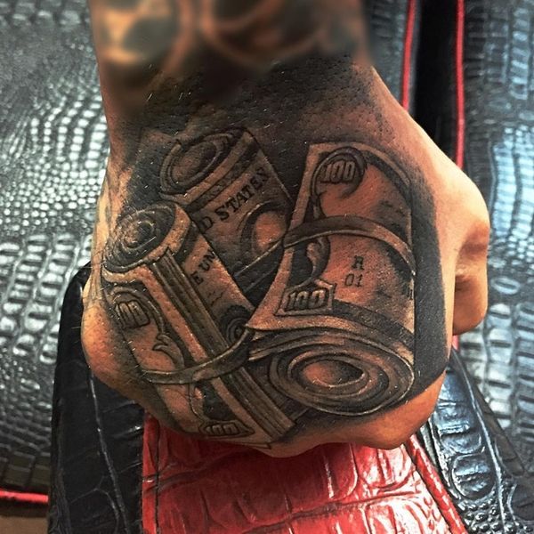 Realistic money tattoo design for men on hand tattoo ideas