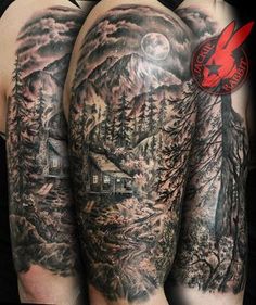 Realistic mountain and nature tattoo design for ladies and gentlemen on full sleeve tattoo ideas