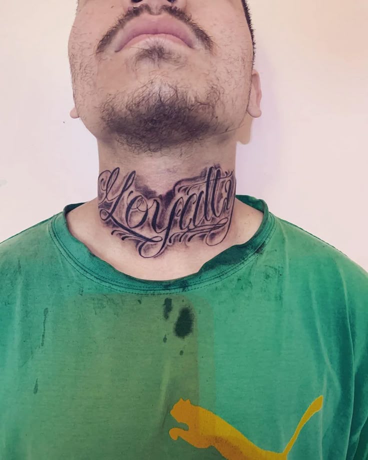 Script loyalty tattoo design for men on neck tattoo ideas