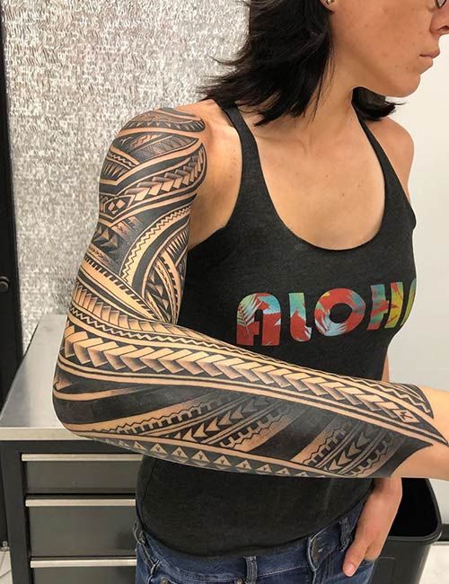 Tribal tattoo design for women on arm, full sleeve tattoo ideas