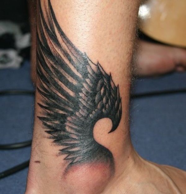 Black and grey wing tattoo design for men on ankle tattoo ideas